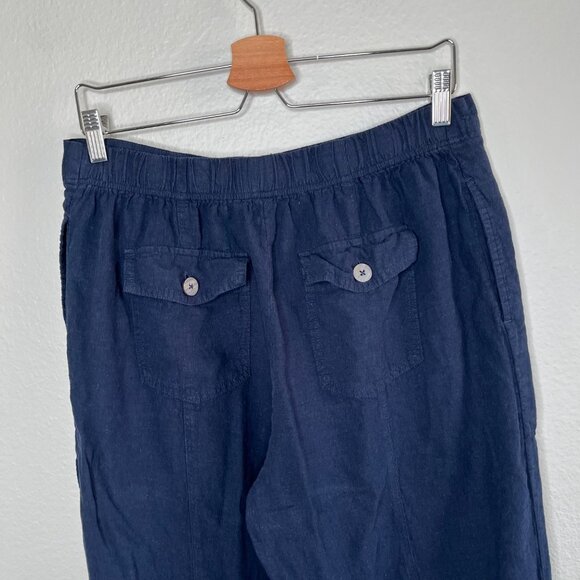 Nic+Zoe Womens Navy Blue Organic Linen Rumba Park Wide-Leg Crop Pant 12 - Picture 4 of 15